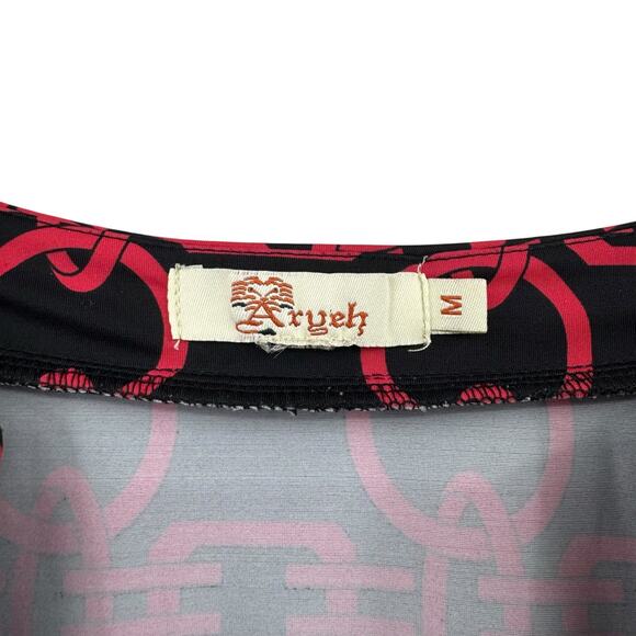 Aryeh Black & Red Geometric Chain Print 3/4 Flounce Sleeve Mini Shift Dress - Picture 10 of 12